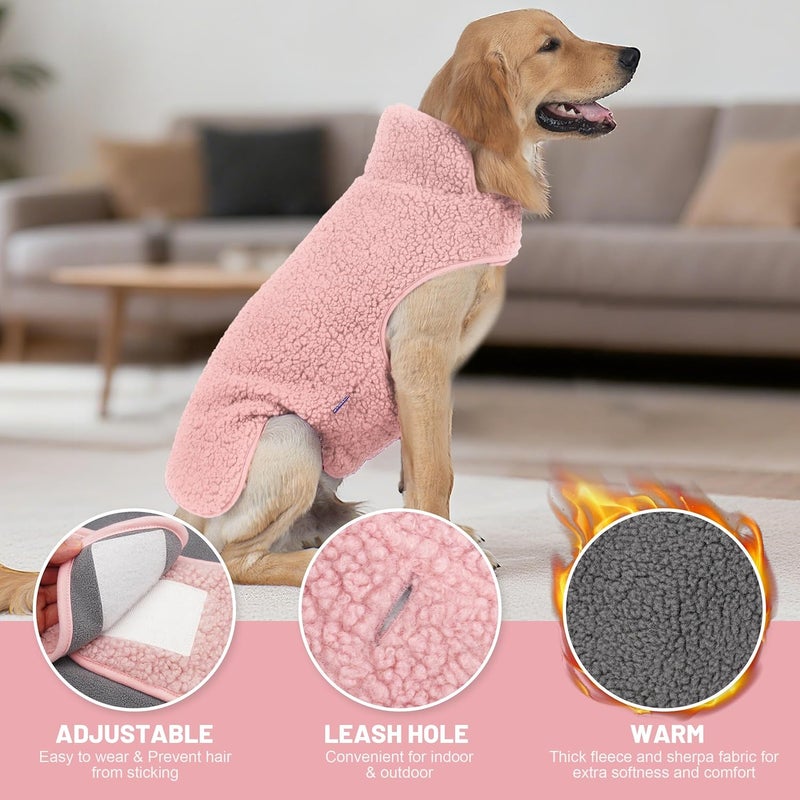 cyeollo Store Warm Dog Coat Fleece Winter Sweater Coats, Sherpa Reversible Dog Jacket Vest with Leash Hole for Large Dogs, Soft Pet Coats for Cold Weather, Pink, XXXL - Image 5